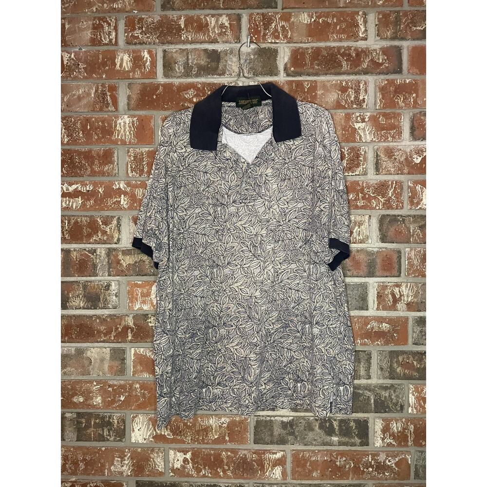 VTG Sansabelt Golf Leaf Print Mens Polo Shirt L 100% Cotton Dad Normcore Classic
